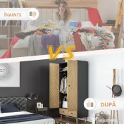 Homcom Dulap Lemn Gri inchis – 2 Usi, Compartimente si Sertare