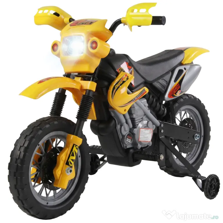 Homcom Moto Cross Electric Copii – Galben cu Rotite Laterale