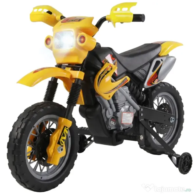 Homcom Moto Cross Electric Copii – Galben cu Rotite Laterale