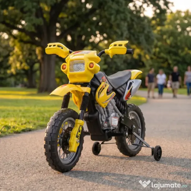 Homcom Moto Cross Electric Copii – Galben cu Rotite Laterale