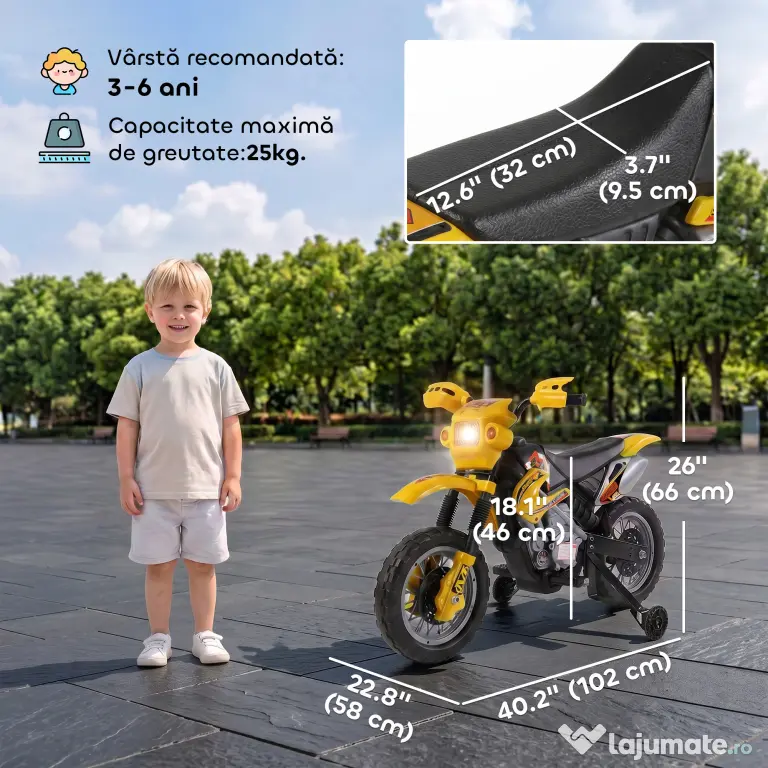 Homcom Moto Cross Electric Copii – Galben cu Rotite Laterale