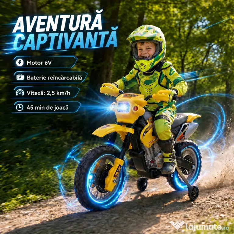 Homcom Moto Cross Electric Copii – Galben cu Rotite Laterale