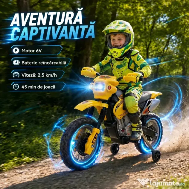 Homcom Moto Cross Electric Copii – Galben cu Rotite Laterale