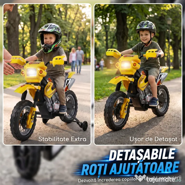 Homcom Moto Cross Electric Copii – Galben cu Rotite Laterale