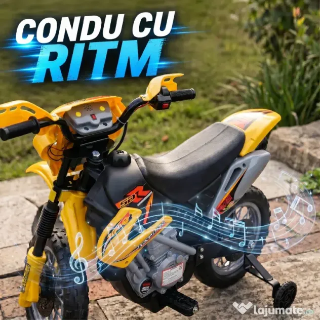 Homcom Moto Cross Electric Copii – Galben cu Rotite Laterale