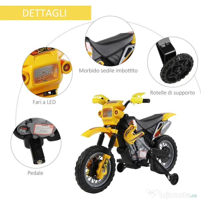 Homcom Moto Cross Electric Copii – Galben cu Rotite Laterale