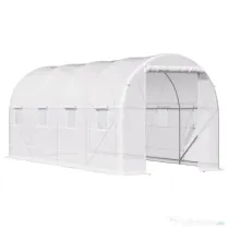 Outsunny Sera tunel cu 8 ferestre si usa rulanta, sera de gradina tunel pentru plante, 5x2x2m, alb
