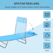 Outsunny sezlong pliabil cu spatar reglabil si perna, 182x56x28cm