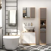 Homcom Dulap Baie Space Saver – Gri & Stejar, Cu 6 Rafturi & Dulapioare 