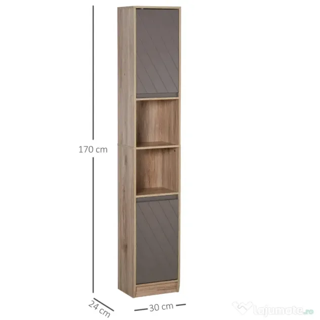 Homcom Dulap Baie Space Saver – Gri & Stejar, Cu 6 Rafturi & Dulapioare