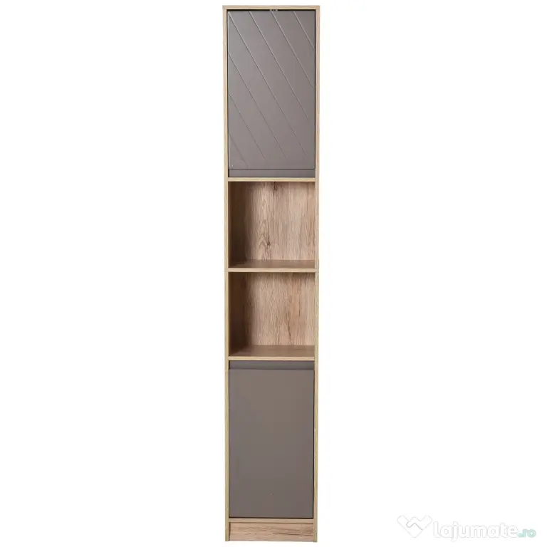 Homcom Dulap Baie Space Saver – Gri & Stejar, Cu 6 Rafturi & Dulapioare