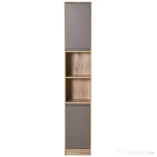 Homcom Dulap Baie Space Saver – Gri & Stejar, Cu 6 Rafturi & Dulapioare