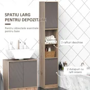 Homcom Dulap Baie Space Saver – Gri & Stejar, Cu 6 Rafturi & Dulapioare 