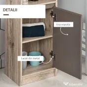 Homcom Dulap Baie Space Saver – Gri & Stejar, Cu 6 Rafturi & Dulapioare 
