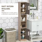 Homcom Dulap Baie Space Saver – Gri & Stejar, Cu 6 Rafturi & Dulapioare 