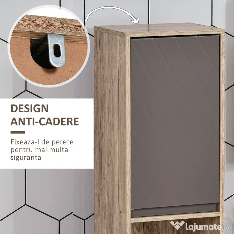 Homcom Dulap Baie Space Saver – Gri & Stejar, Cu 6 Rafturi & Dulapioare
