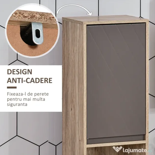 Homcom Dulap Baie Space Saver – Gri & Stejar, Cu 6 Rafturi & Dulapioare