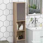 Homcom Dulap Baie Space Saver – Gri & Stejar, Cu 6 Rafturi & Dulapioare 