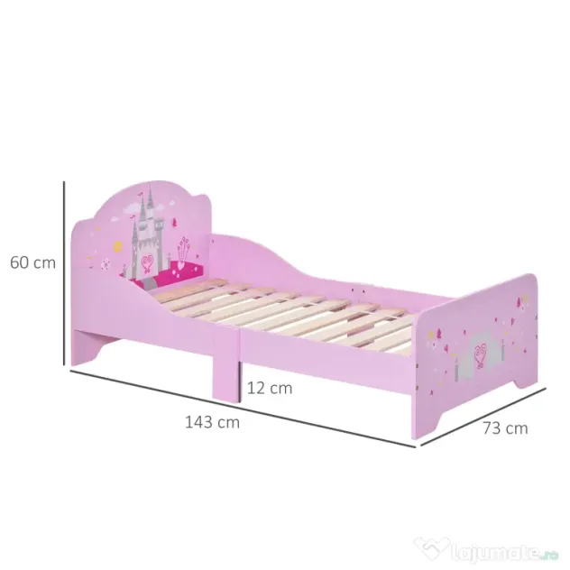 Homcom Pat Copii Roz – 143×73×60 cm, Lemn, pentru Varste 3-6 Ani