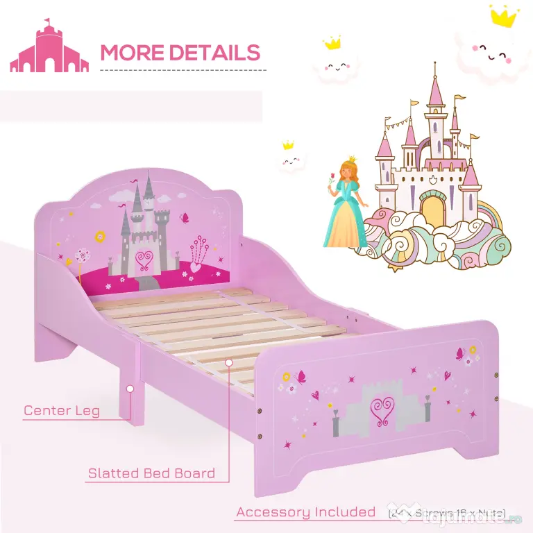 Homcom Pat Copii Roz – 143×73×60 cm, Lemn, pentru Varste 3-6 Ani