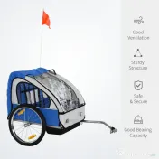 Homcom Remorca Copii pentru Bicicleta – 2 Locuri, Cadru Otel & Centuri 