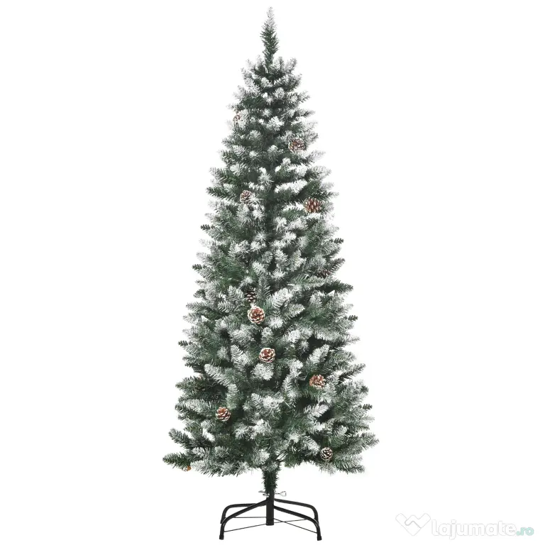 HOMCOM Brad de Crăciun Înzăpezit cu 464 crengi și 28 conuri, Brad Artificial cu Bază Detașabilă, Ø69x150 cm, Verde