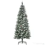 HOMCOM Brad de Crăciun Înzăpezit cu 464 crengi și 28 conuri, Brad Artificial cu Bază Detașabilă, Ø69x150 cm, Verde