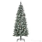 HOMCOM Brad de Crăciun Înzăpezit cu 464 crengi și 28 conuri, Brad Artificial cu Bază Detașabilă, Ø69x150 cm, Verde
