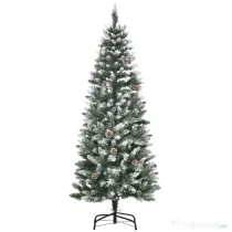 HOMCOM Brad de Crăciun Înzăpezit cu 464 crengi și 28 conuri, Brad Artificial cu Bază Detașabilă, Ø69x150 cm, Verde