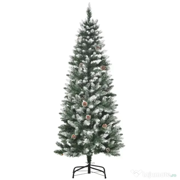 HOMCOM Brad de Crăciun Înzăpezit cu 464 crengi și 28 conuri, Brad Artificial cu Bază Detașabilă, Ø69x150 cm, Verde