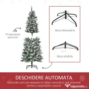 HOMCOM Brad de Crăciun Înzăpezit cu 464 crengi și 28 conuri, Brad Artificial cu Bază Detașabilă, Ø69x150 cm, Verde