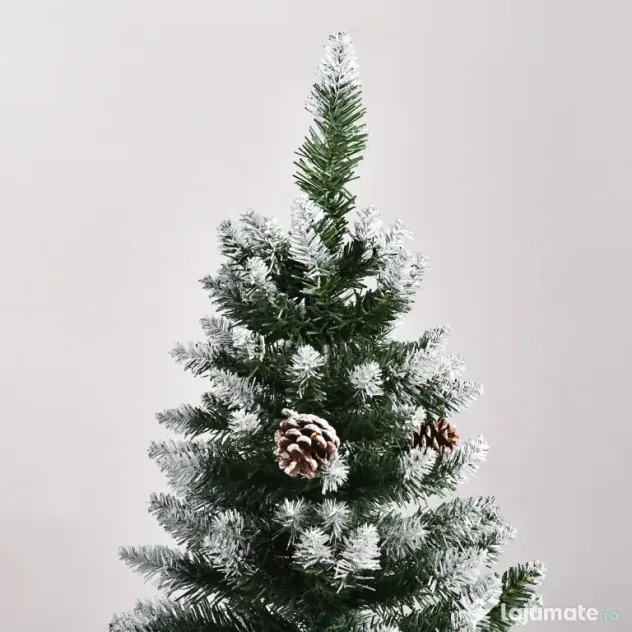 HOMCOM Brad de Crăciun Înzăpezit cu 464 crengi și 28 conuri, Brad Artificial cu Bază Detașabilă, Ø69x150 cm, Verde