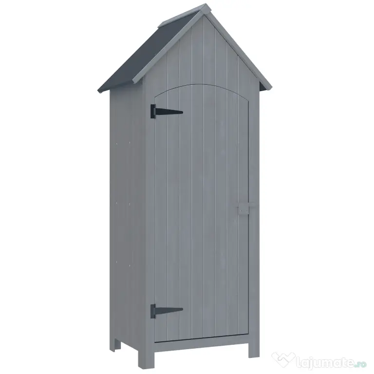 Outsunny Căsuță pentru unelte din lemn cu 3 rafturi și acoperiș impermeabil din bitum, 77,5x54,2x179,5 cm, gri