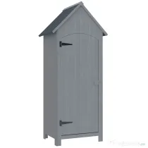 Outsunny Căsuță pentru unelte din lemn cu 3 rafturi și acoperiș impermeabil din bitum, 77,5x54,2x179,5 cm, gri