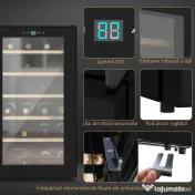 HOMCOM Frigider pentru Vin pentru 24 de Sticle, Capacitate 65L, Control al Temperaturii și Rafturi Detasabile, Negru 