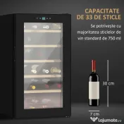 HOMCOM Frigider pentru Vin pentru 24 de Sticle, Capacitate 65L, Control al Temperaturii și Rafturi Detasabile, Negru 