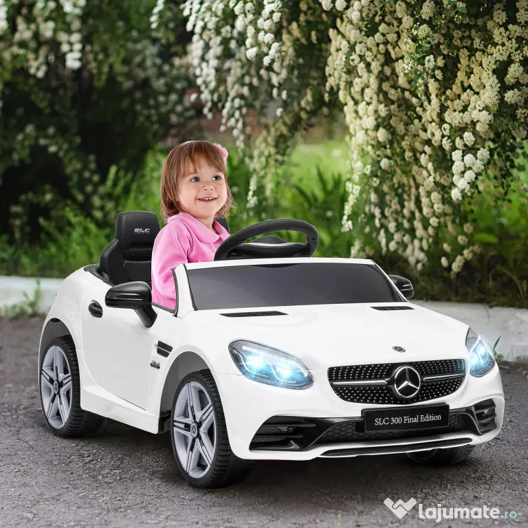 AIYAPLAY Mașină Electrică pentru Copii Licențiată Mercedes SLC 300 cu Telecomandă, din PP și Metal, 107x62.5x44 cm, Albă