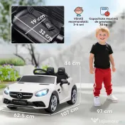 AIYAPLAY Mașină Electrică pentru Copii Licențiată Mercedes SLC 300 cu Telecomandă, din PP și Metal, 107x62.5x44 cm, Albă 
