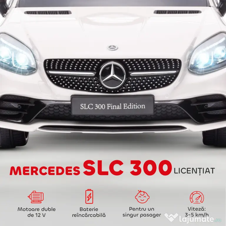 AIYAPLAY Mașină Electrică pentru Copii Licențiată Mercedes SLC 300 cu Telecomandă, din PP și Metal, 107x62.5x44 cm, Albă