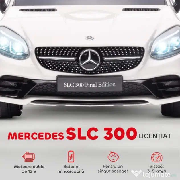 AIYAPLAY Mașină Electrică pentru Copii Licențiată Mercedes SLC 300 cu Telecomandă, din PP și Metal, 107x62.5x44 cm, Albă