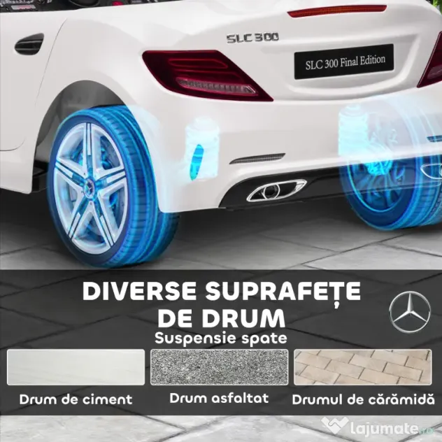 AIYAPLAY Mașină Electrică pentru Copii Licențiată Mercedes SLC 300 cu Telecomandă, din PP și Metal, 107x62.5x44 cm, Albă