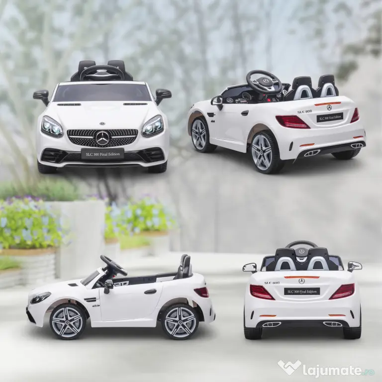 AIYAPLAY Mașină Electrică pentru Copii Licențiată Mercedes SLC 300 cu Telecomandă, din PP și Metal, 107x62.5x44 cm, Albă