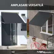 Outsunny Copertină Retractabilă cu Brațe, Deschidere Manuală, Înclinare și Protecție UV30+, 150x120 cm, Gri 