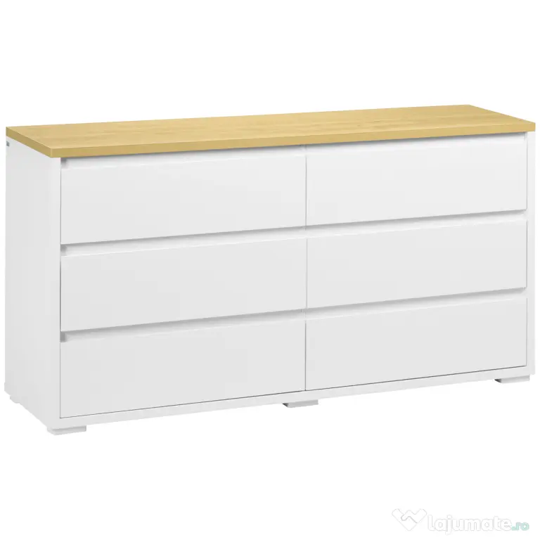 HOMCOM Comodă Modernă cu 6 Sertare din PAL pentru Dormitor și Hol, 140x37x75cm
