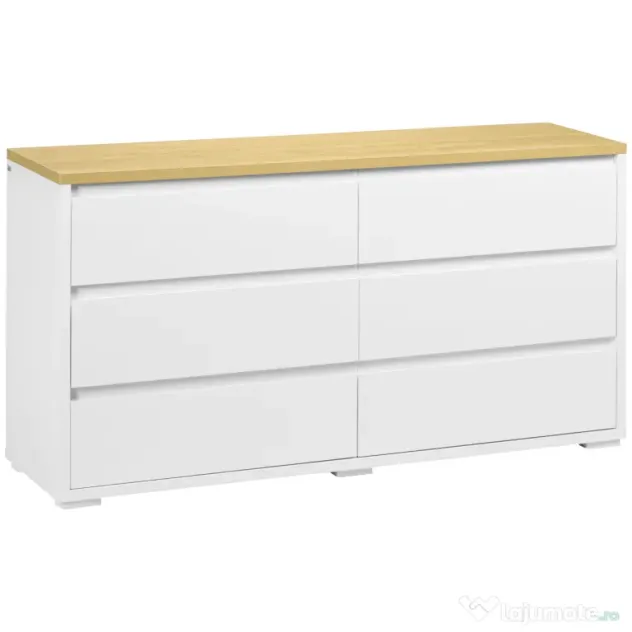 HOMCOM Comodă Modernă cu 6 Sertare din PAL pentru Dormitor și Hol, 140x37x75cm