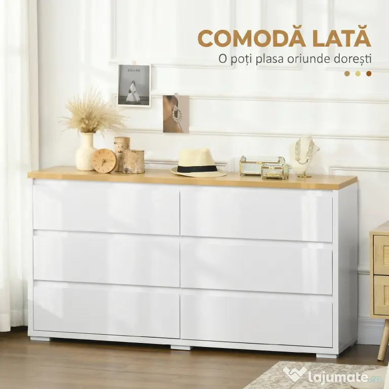 HOMCOM Comodă Modernă cu 6 Sertare din PAL pentru Dormitor și Hol, 140x37x75cm