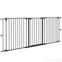 PawHut Poartă pentru câini de talie medie cu 3 panouri și sistem dublu de blocare, 206x90 cm, negru
