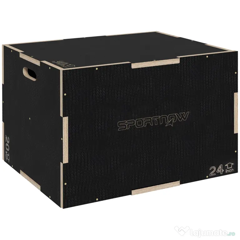 SPORTNOW Cutie Pliometrică pentru Sărituri cu 3 Înălțimi din Lemn Antiderapant, 61-51-41 cm, Negru
