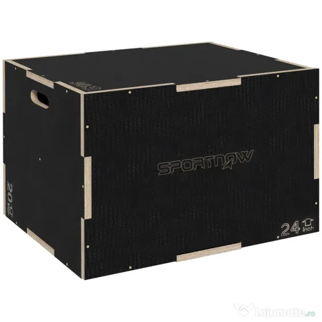 SPORTNOW Cutie Pliometrică pentru Sărituri cu 3 Înălțimi din Lemn Antiderapant, 61-51-41 cm, Negru
