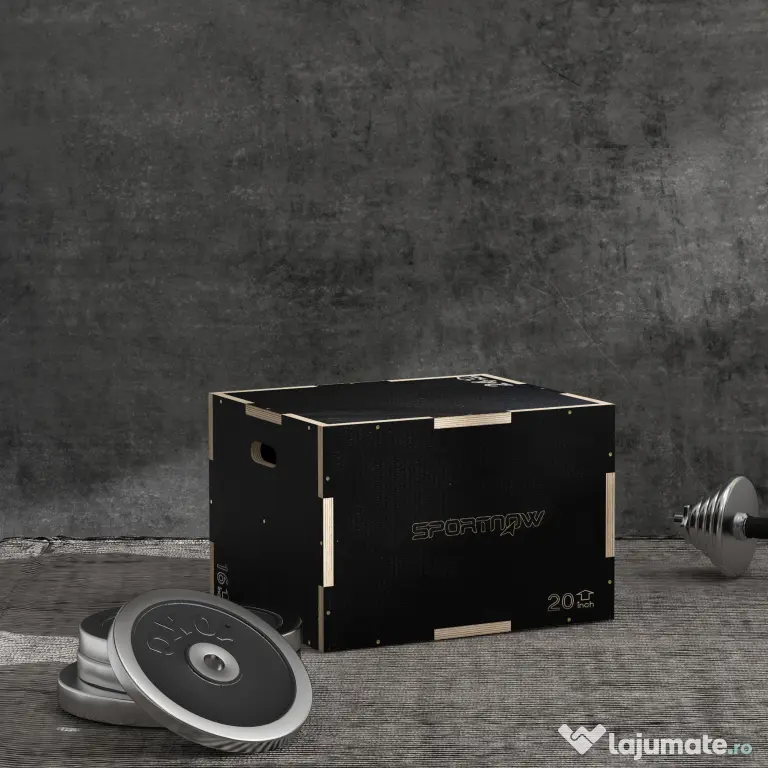 SPORTNOW Cutie Pliometrică pentru Sărituri cu 3 Înălțimi din Lemn Antiderapant, 61-51-41 cm, Negru